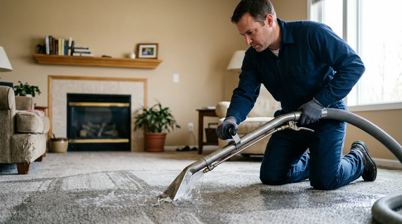 Water damage restoration technician working near Ingram, TX